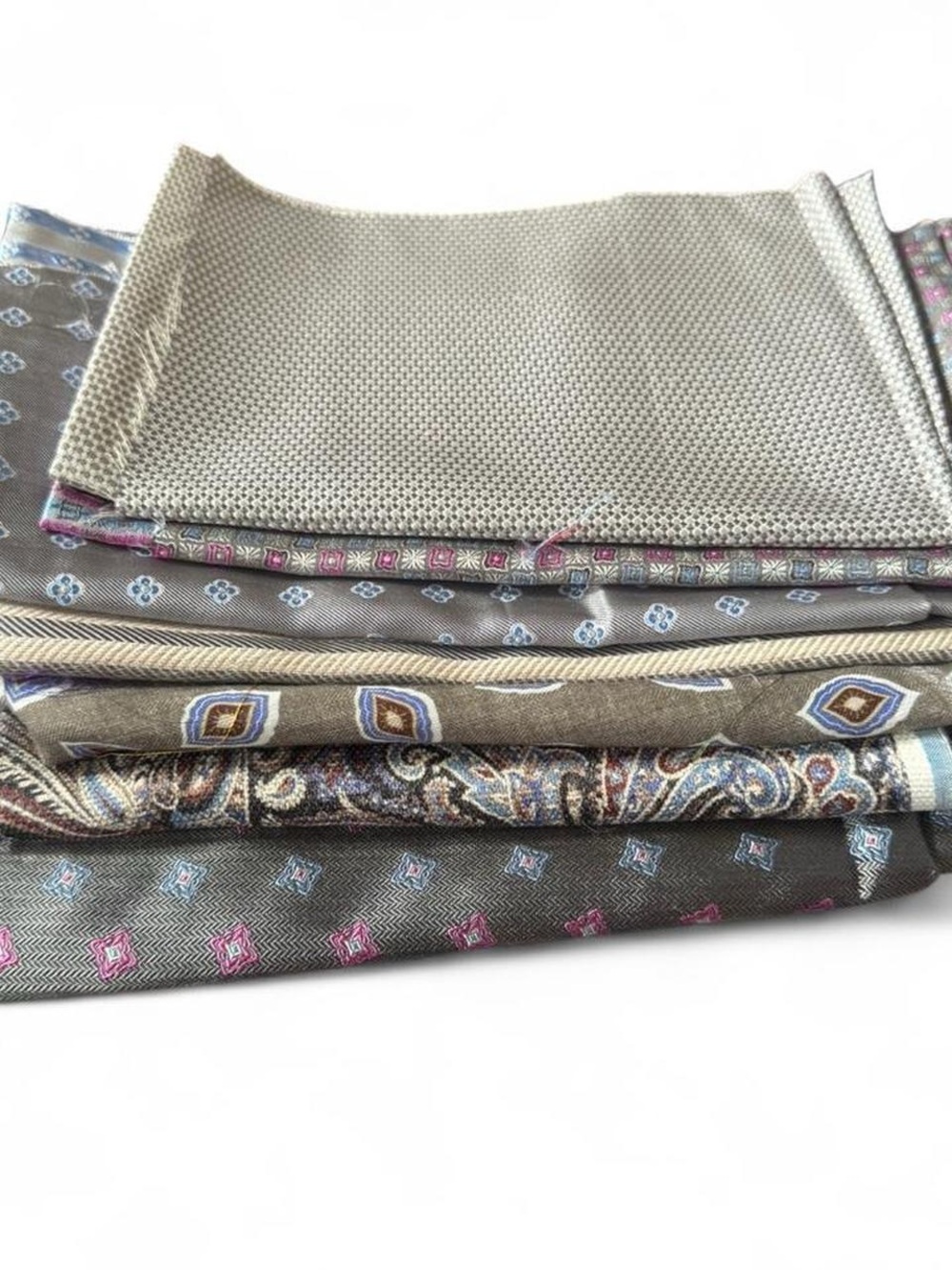 Bundle of 7 light grey 100% Italian silk fabric remnants